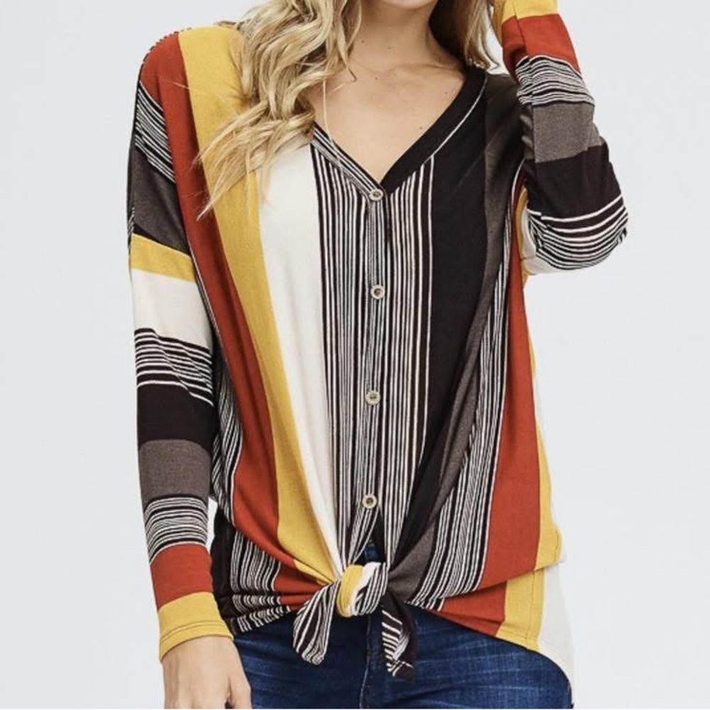 Striped Multicolor Button-Down Women's Top